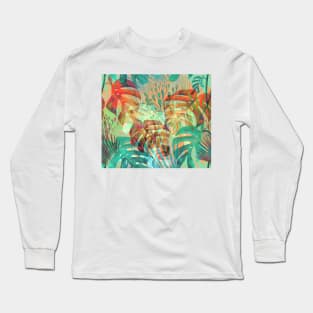 Monstera in Rain Forest (red) Long Sleeve T-Shirt